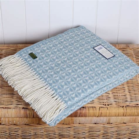 Cobweave Duck Egg Wool Throw Tweedmill Light Blue And Cream In Pure