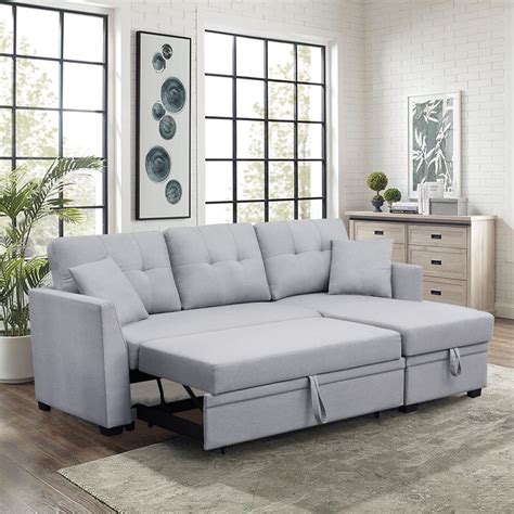 L Shape Upholstery Sleeper Sectional Sofa Classic Fabric Tufting