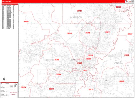 Jackson Mississippi 5 Digit Zip Code Maps Red Line