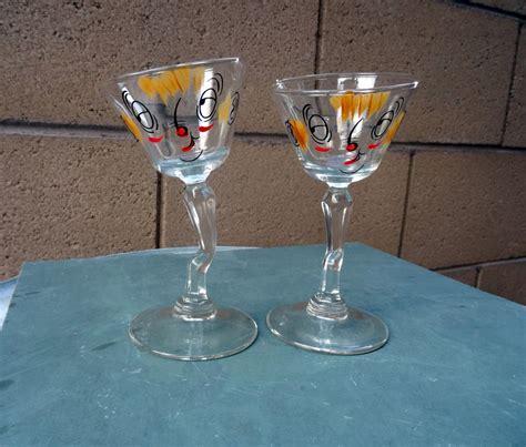 Vintage 2 Tipsy Men Martini Glasses Retro Funny By Tiesofmyfather