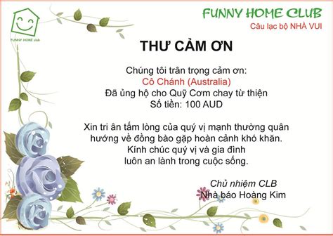 Funny Home Club Thư Cảm Ơn Mạnh Thường Quân