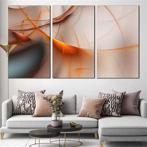 Elegant Abstract Canvas Wall Art Grey Orange Abstract Multi Canvas
