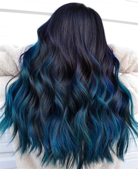 black hair with highlights hair color highlights blue hair streaks blue ombre hair lowlights