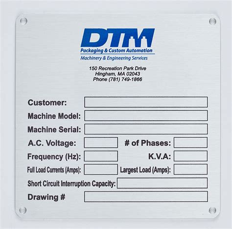 Customized Id Plates And Nameplates Machine Plate Online