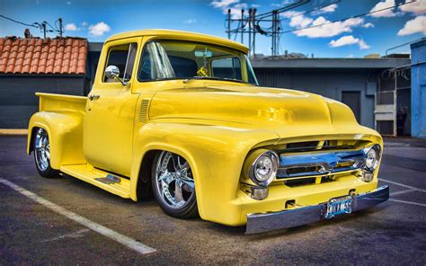 Download Wallpapers Ford F 100 Yellow Pickup Hdr 1956 Cars Retro