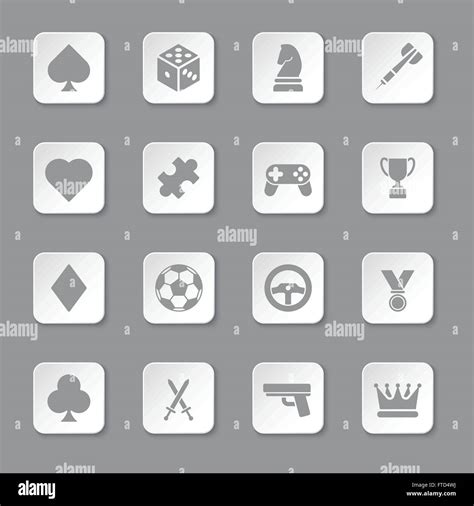 Eps10 Gray Flat Game Icon Set On Rounded Rectangle Button For Web Ui