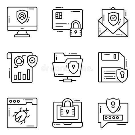Protection And Security Vector Line Icons Set Cyber Computer Network
