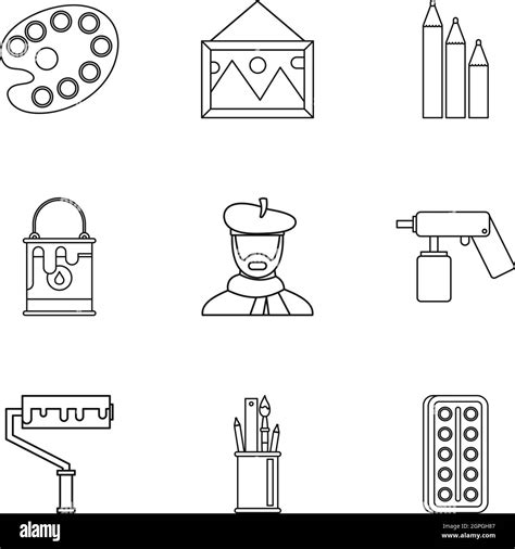 Art Icons Set Outline Style Stock Vector Image And Art Alamy
