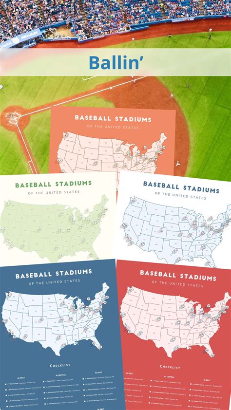 Baseball Stadium Checklist Maps Baseball Stadium Map Mlb Stadiums