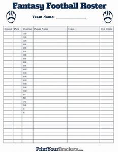 Printable Football Roster Sheet Throughout Blank Football Depth