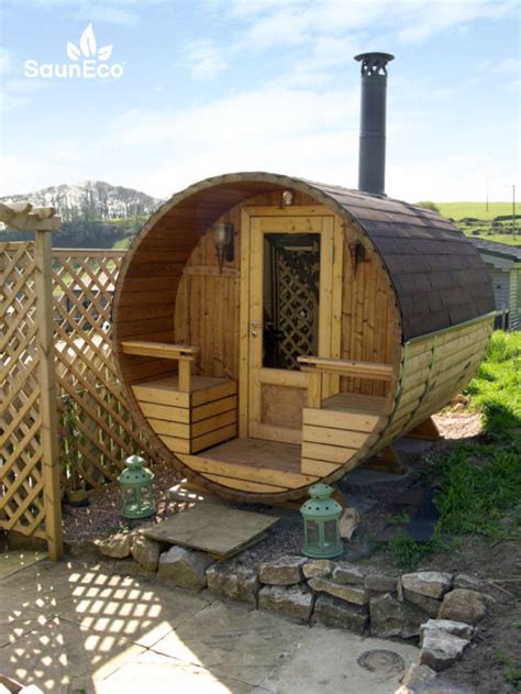 Thermowood Barrel Sauna With A Terrace For Up To 6 People Log Fired