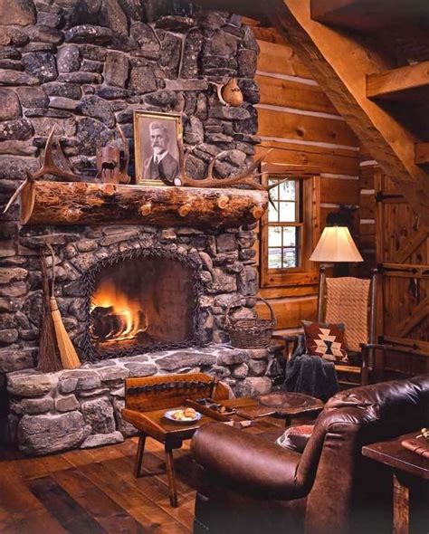 Log Cabin Fireplace Photos Broodbox