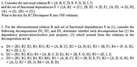 solved 1 consider the universal relation r {a b c