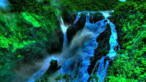 Deep In The Jungle Beautiful Waterfall In Tropical Green Forest Desktop