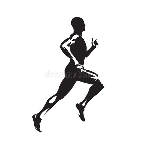 Running Man Isolated Vector Silhouette Sprinting Runner Side View