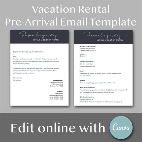 Vacation Rental Pre Arrival Email Template Edit Online With Etsy