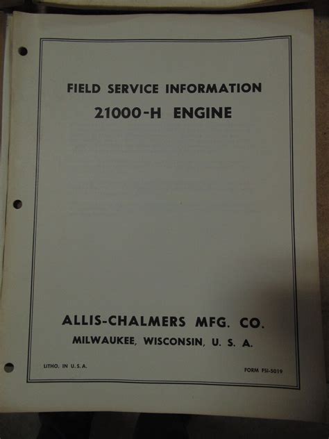 Allis Chalmers 21000h Engine Service Manual Used Equipment Manuals