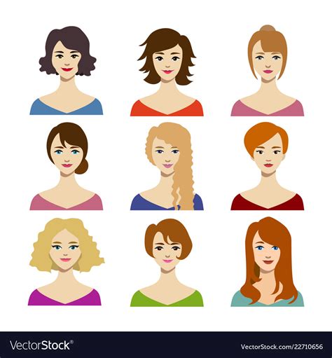 Cartoon Color Woman Hairstyles Icons Set Vector Image