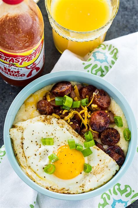 Cheese Grits Bowls With Smoked Sausage Spicy Southern Kitchen
