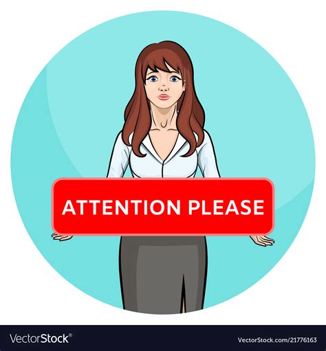 Attention Please Cartoon Brunette Girl In Office Vector Image