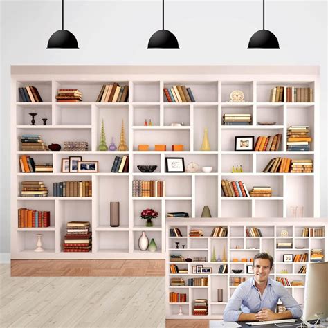 Bookshelf Backdrop For Zoom Meeting Modern Office Library Photography