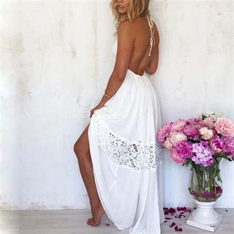 Sexy Open Back Backless Long Dress Sleeveless Woman Maxi Floor Length Casual Beach Boho White