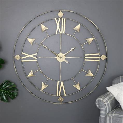 Extra Large Rustic Grey And Gold Skeleton Wall Clock Vintage White