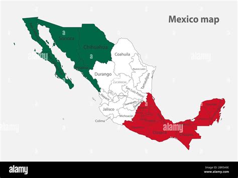 Map Of The Mexico In The Colors Of The Flag With Administrative