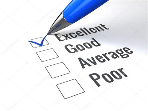 Checklist with excellent word checked. Excellent evaluation, quality ...