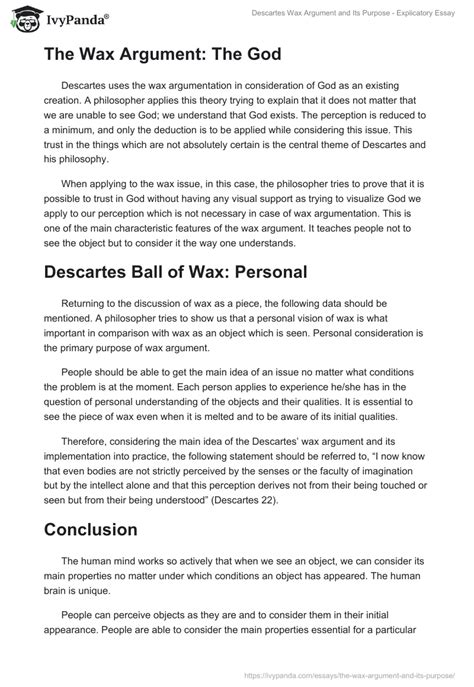 The Descartes Wax Example And Its Purpose Explicatory Essay Example