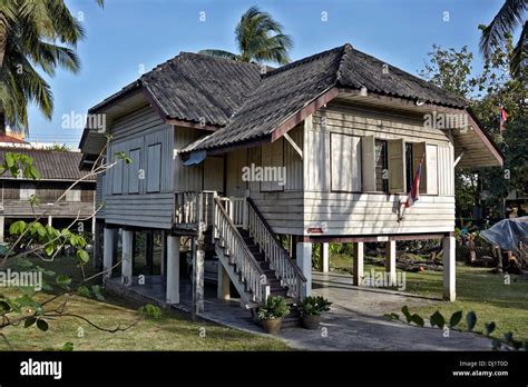 Thailand Traditional House Thai Wooden Home Elevated On Stilts
