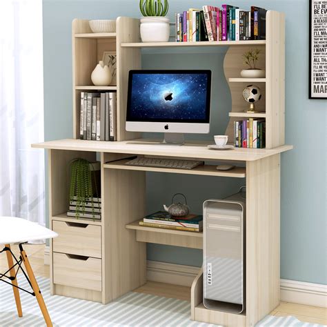 Bizzoelife computer writing desk with hutch and bookshelf, home office study table & 2 tier storage shelves combo, 47inches sturdy wooden vanity desk for kids and student, easy assembly, retro brown 252 $99 99 Computer Desk Table +Shelf & Drawer Office Study Student ...