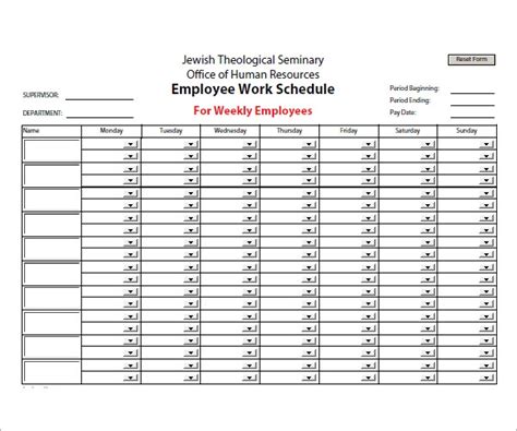 Employee Work Schedule Template Pdf Free 10 Sample Employee Work