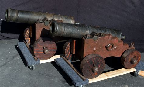Pair Of Bronze Cannons On Period Naval Carriages Vallejo Demo