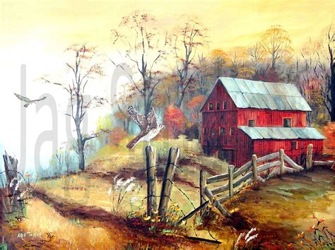 Southern Fine Art Paintings Prints Red Barn And Fence Red Etsy Barn