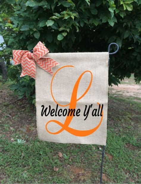 Welcome Flag Personalized Garden Flag Burlap Garden Flags Initial
