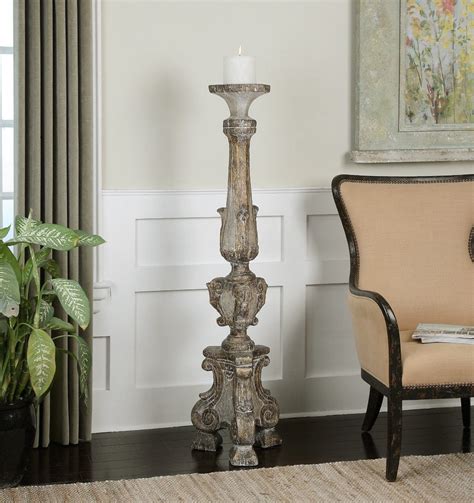 Pair Church Farmhouse 57 Floor Pillar Candle Holder Rustic Aged Finish