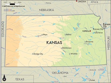 Geographical Map Of Kansas And Kansas Geographical Maps