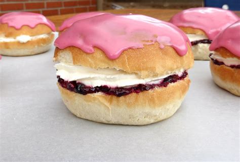 Berry Iced Buns With Cream And Homemade Jam Savory Donuts Recipe Donut