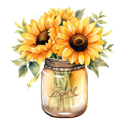 Premium Ai Image Beautiful Sunflower In Mason Jar Clipart Illustration
