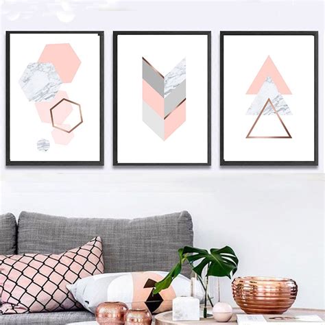 Make your home come alive w/ our selection of rugs & decor for less. Nordic Geometric Canvas Painting Wall Art Pink Marble Gray ...