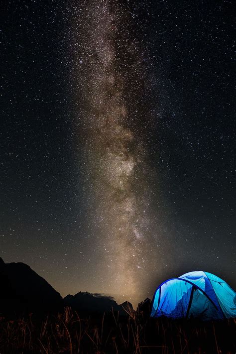 Hd Wallpaper Blue Dome Tent During Nighttime Star Starry Sky Night