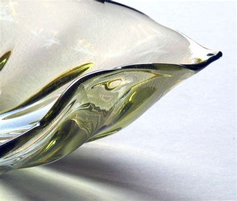 Large Murano Olive Green Art Glass Leaf Form Bowl W Gold Inclusions By Barbini At 1stdibs