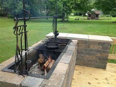 Built In Fire Pit Hard Wood Charcoal Etc Cook On Grill Over Open