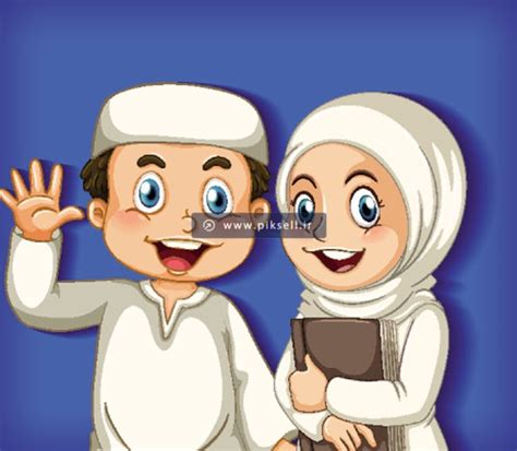 طرح وکتور کاراکترهای کارتونی دختر و پسر مسلمان