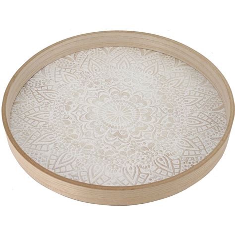Inspire Wooden Round Coffee Table Tray With Rattan Large Each Woolworths
