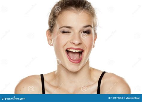 Happy Woman Winking Stock Image Image Of Cheerful Cute 137572753