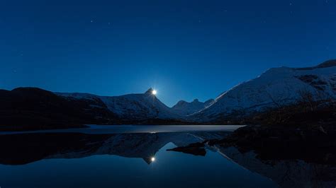 Mountains Calm Night Nature Landscape Calm Waters Hd Wallpaper