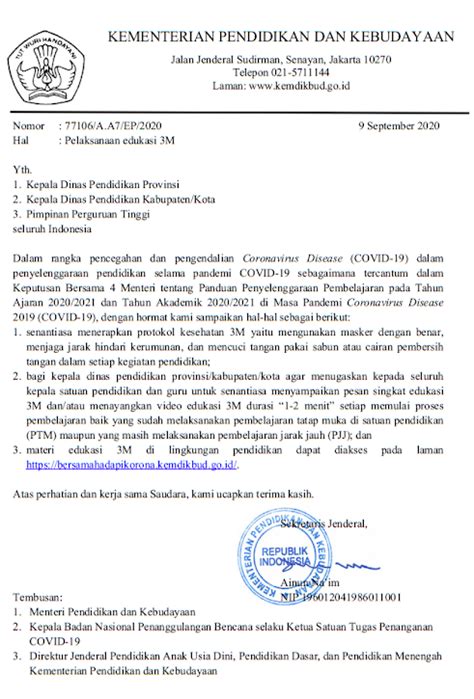 Panduan penyelenggaraan pendidikan di masa pandemi. SURAT EDARAN KEMENDIKBUD TENTANG PELAKSANAAN EDUKASI 3M