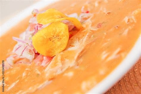 Delicious Encebollado Fish Stew With Some Chifles Inside Traditional